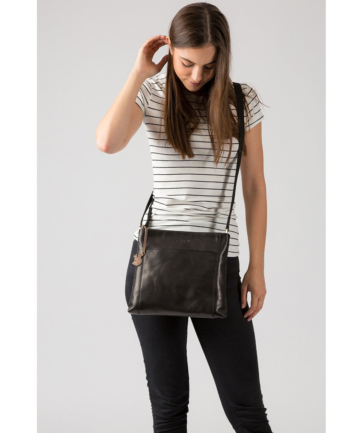 'Lina' Black Leather Cross Body Bag Pure Luxuries London