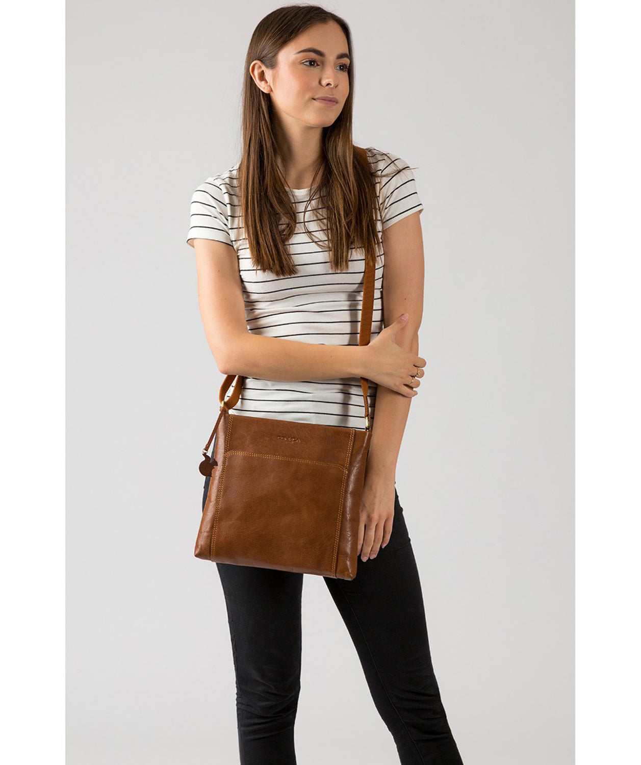 'Lina' Dark Tan Leather Cross Body Bag image 2