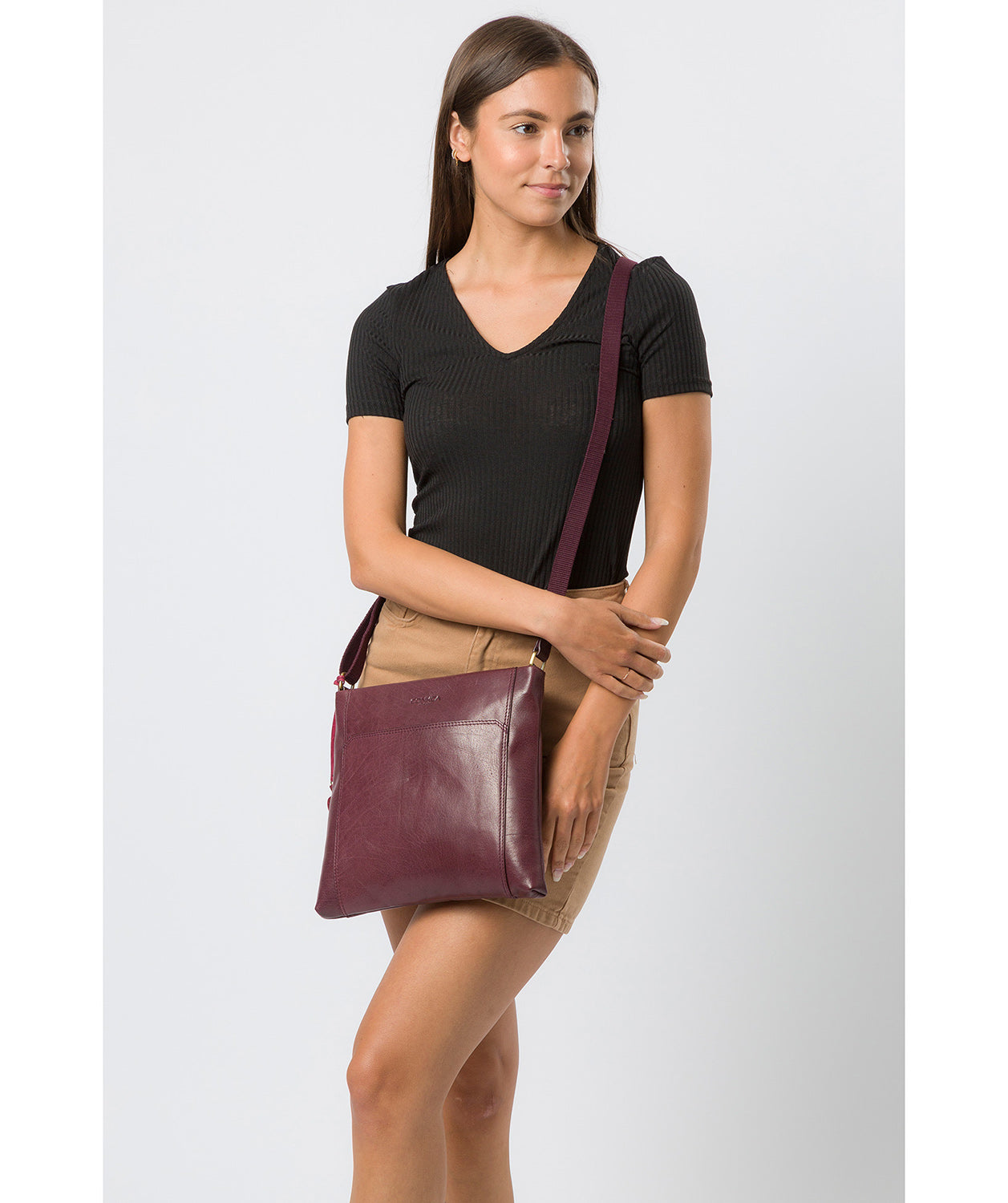'Lina' Plum Leather Cross Body Bag image 8