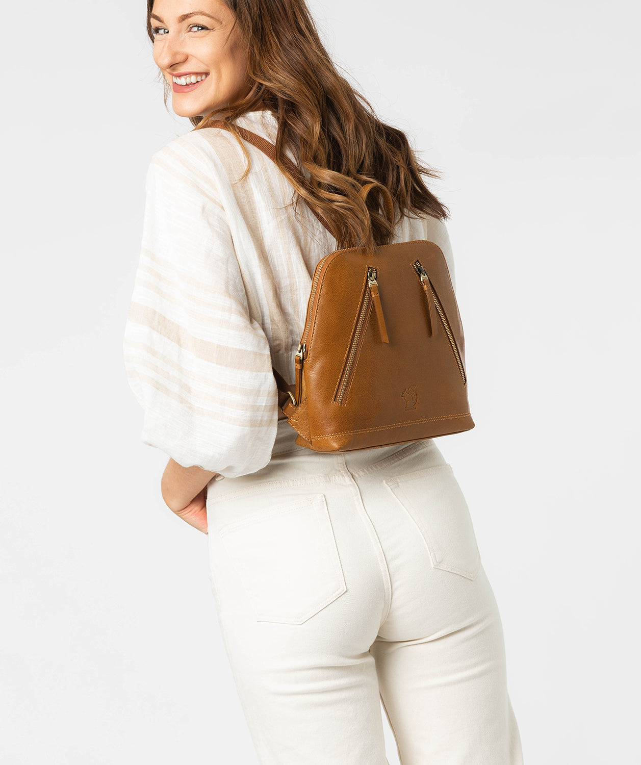 'Zoe' Dark Tan Leather Backpack