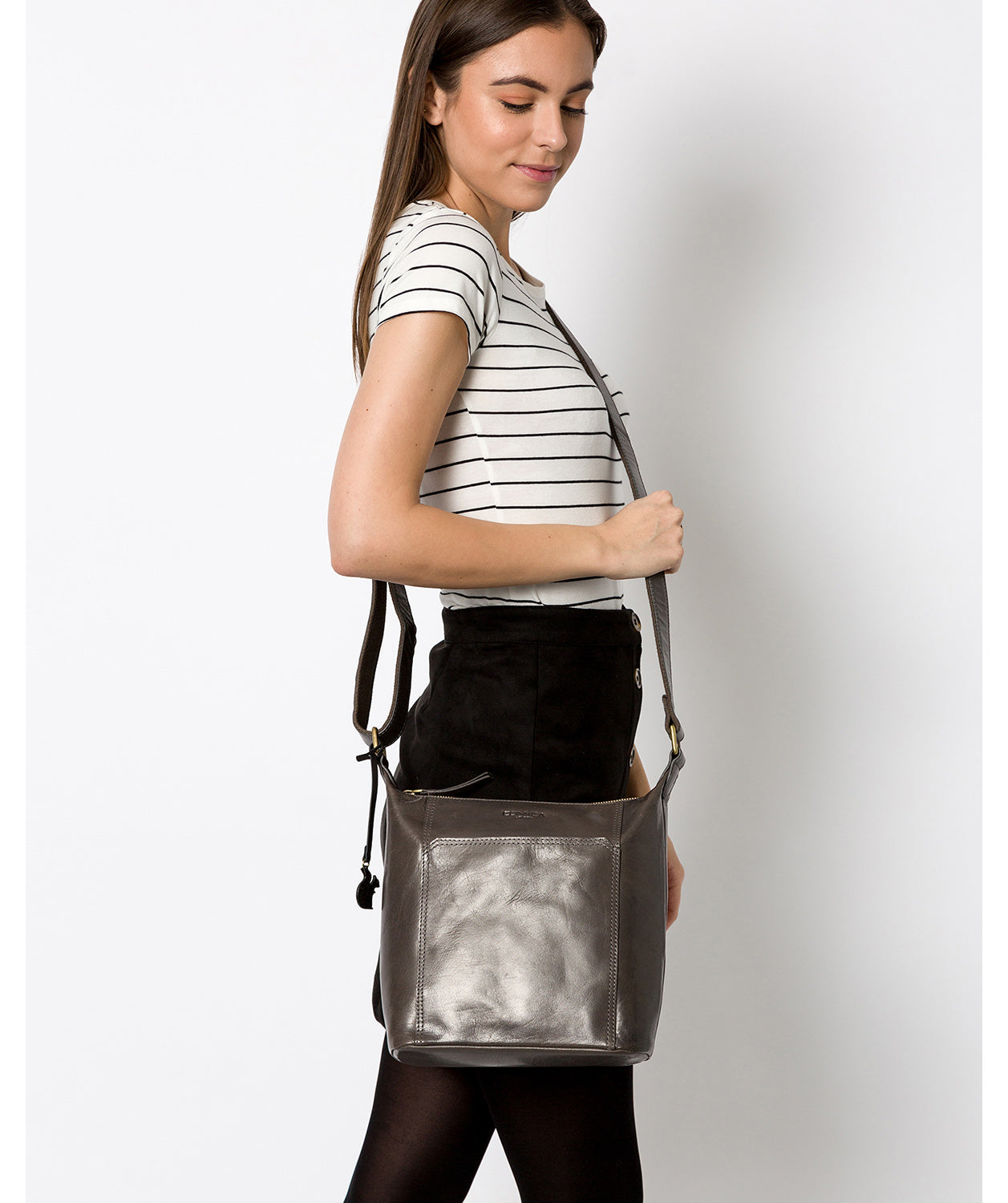 'Yasmin' Slate Leather Cross Body Bag Pure Luxuries London