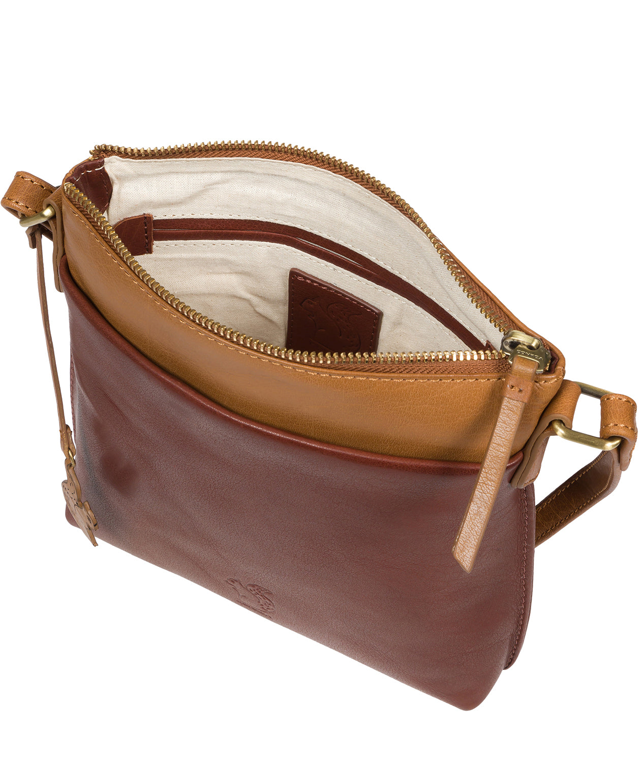 'Nikita' Conker Brown & Dark Tan Leather Cross Body Bag
