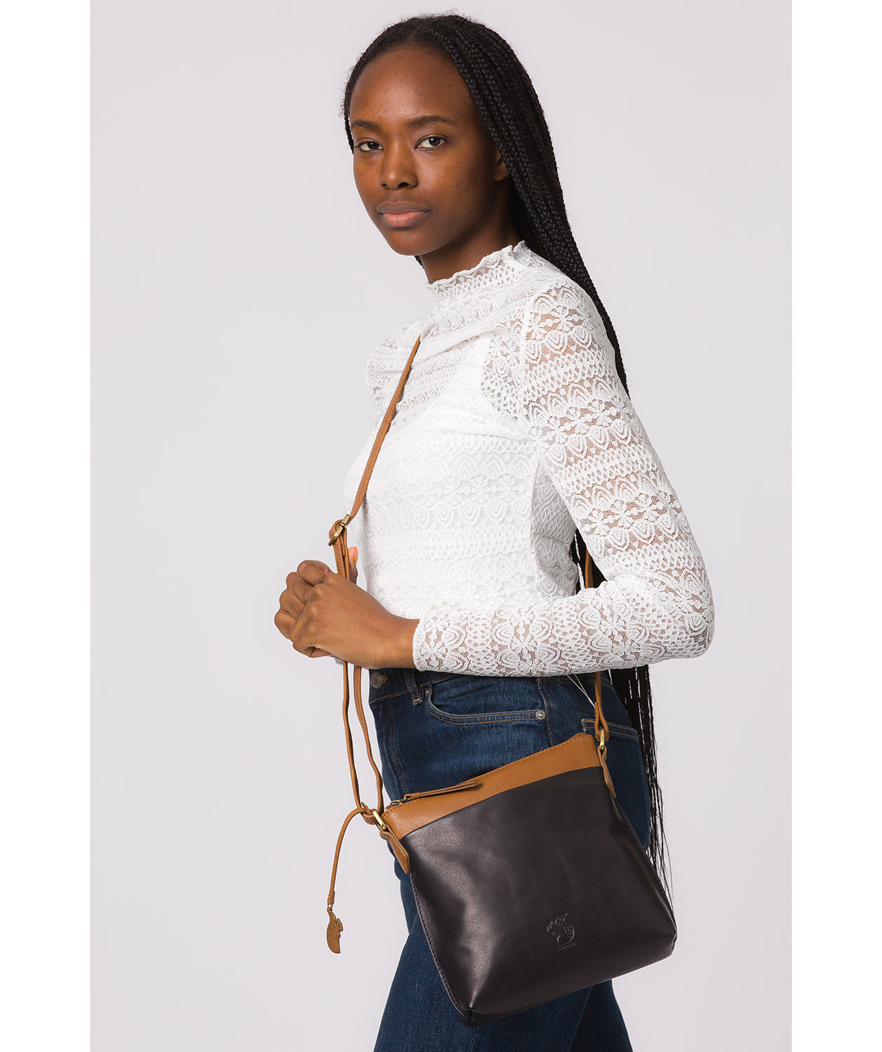 'Nikita' Navy & Dark Tan Leather Cross Body Bag