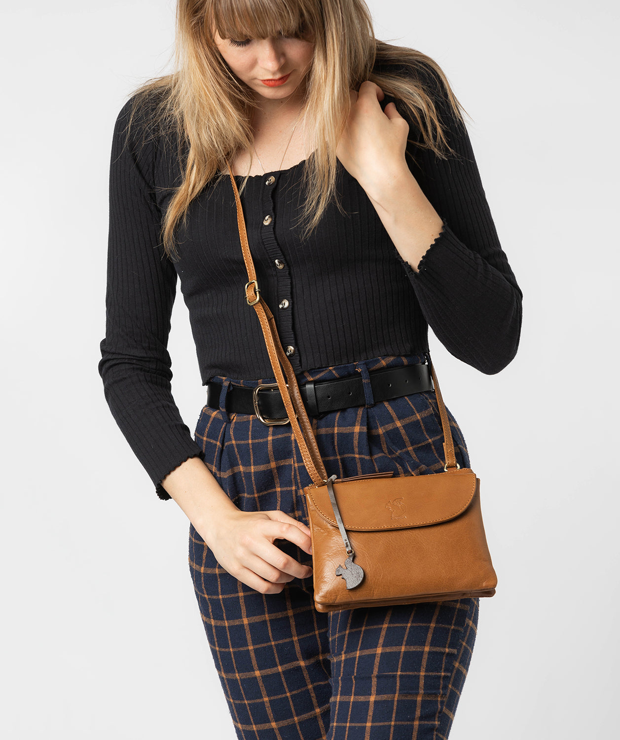 'Tillie' Dark Tan Leather Cross Body Bag