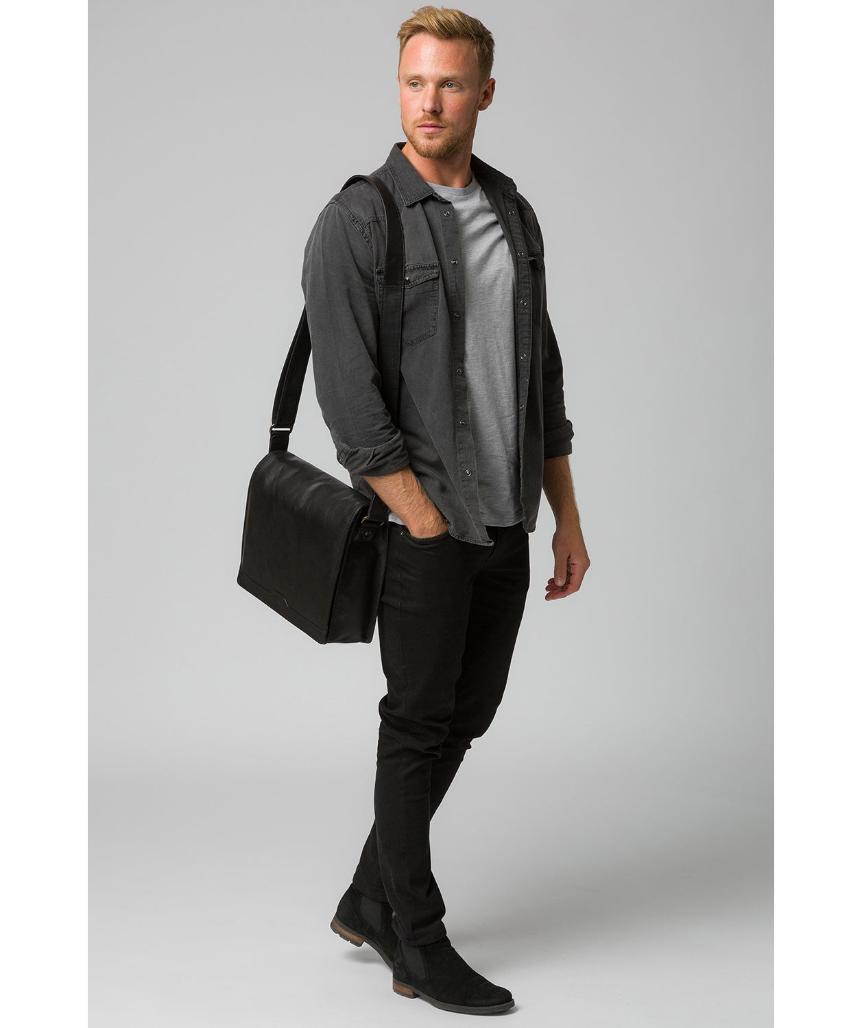 'Zico' Black Leather Messenger Bag image 2