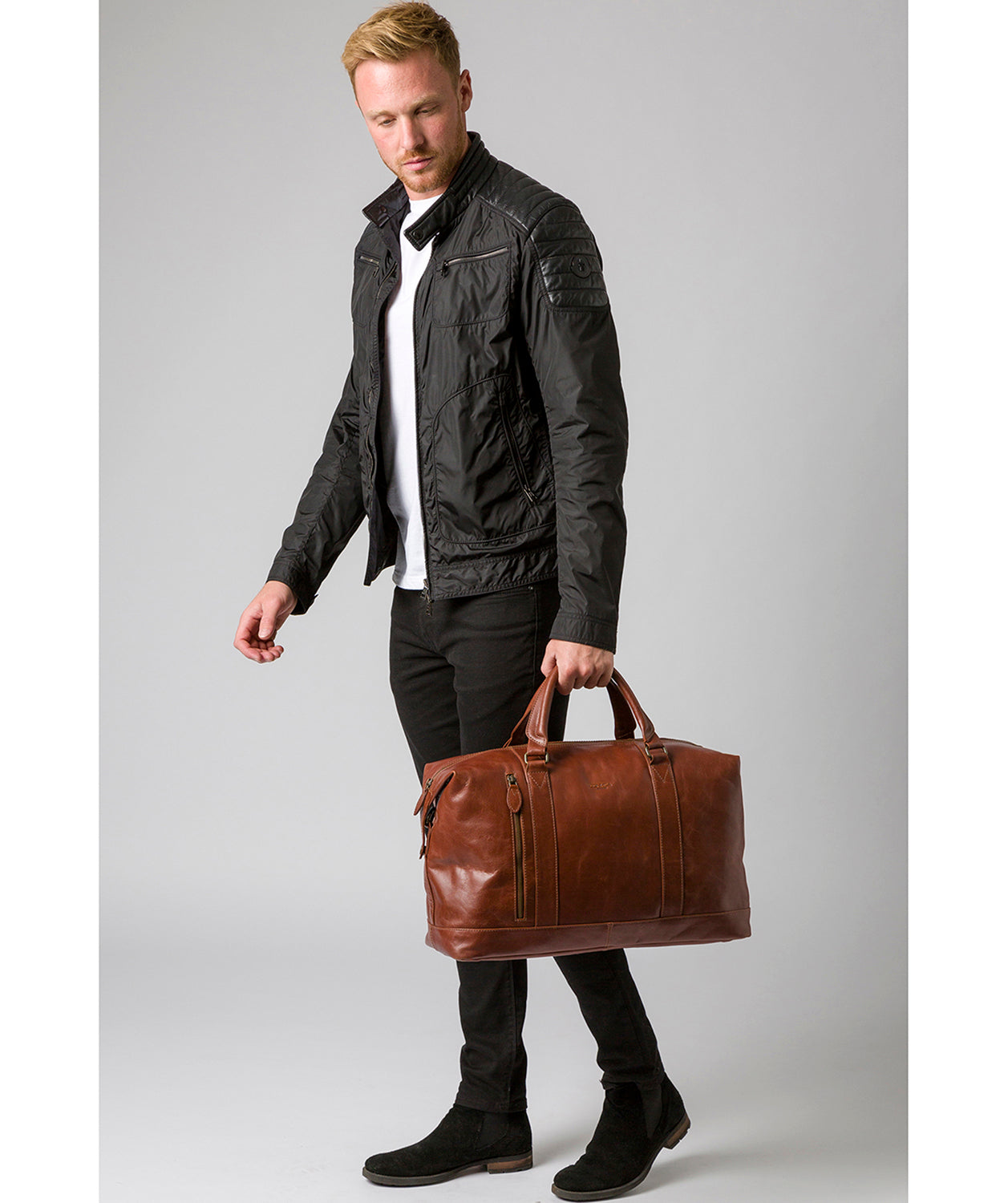 'Rivellino' Conker Brown Leather Holdall