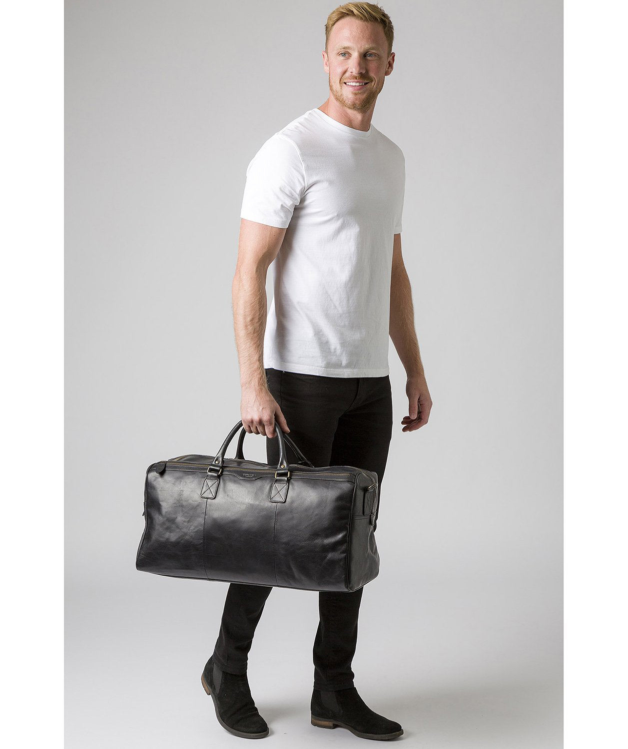 'Edu' Black Leather Holdall