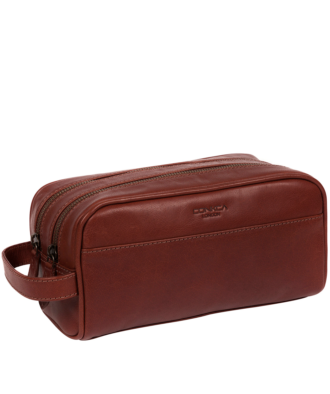 'Alberto' Conker Brown Leather Washbag