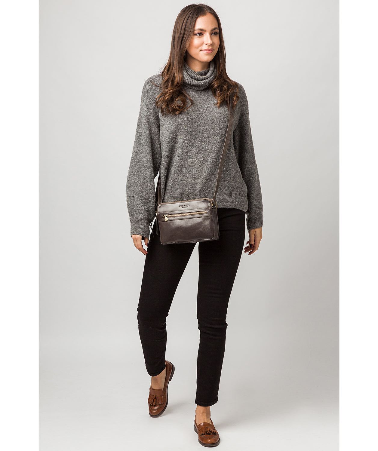 'Drew' Sate Leather Cross Body Bag