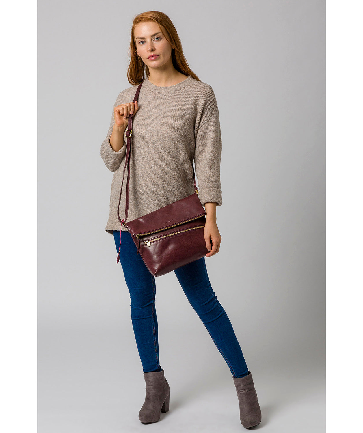 'Marina' Plum Leather Shoulder Bag image 2