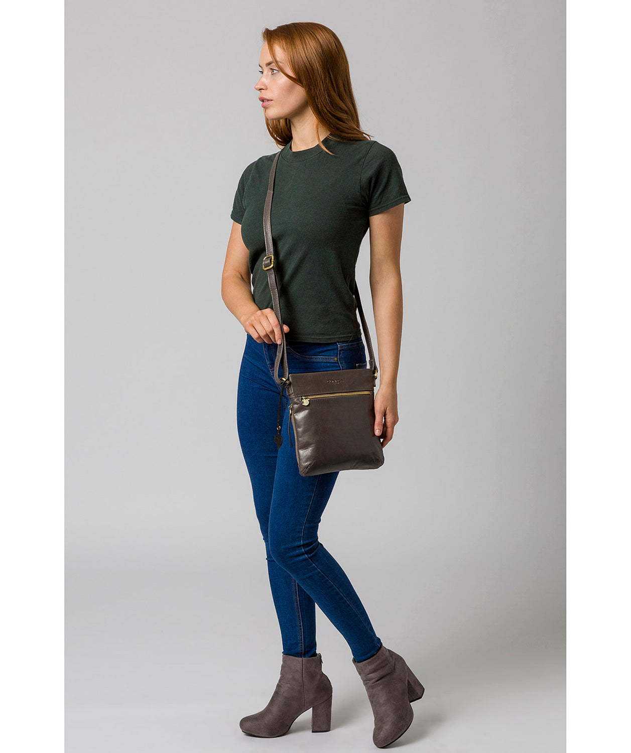 'Yayoi' Slate Leather Cross Body Bag Pure Luxuries London