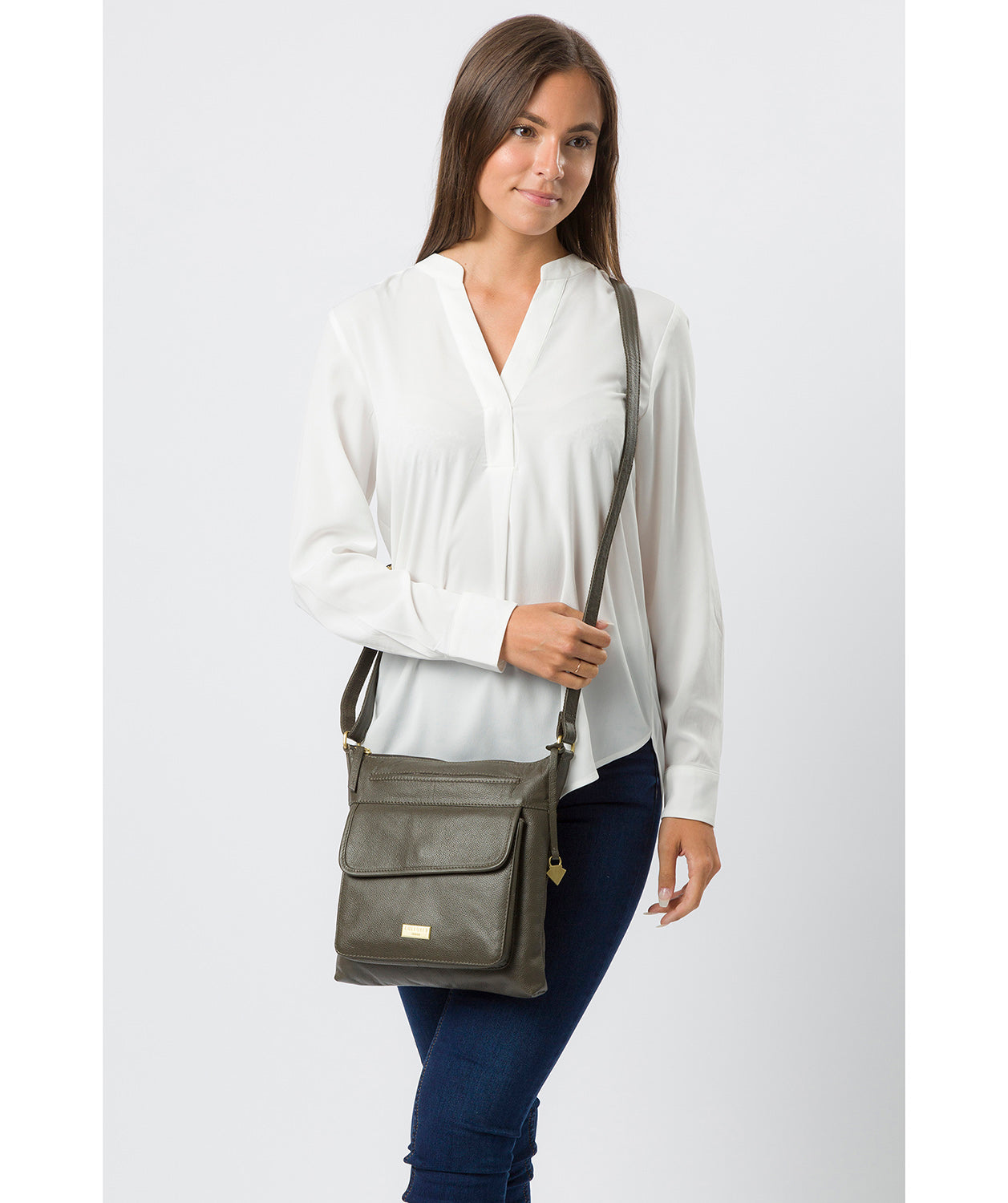 'Elva' Olive Leather Cross Body Bag image 2