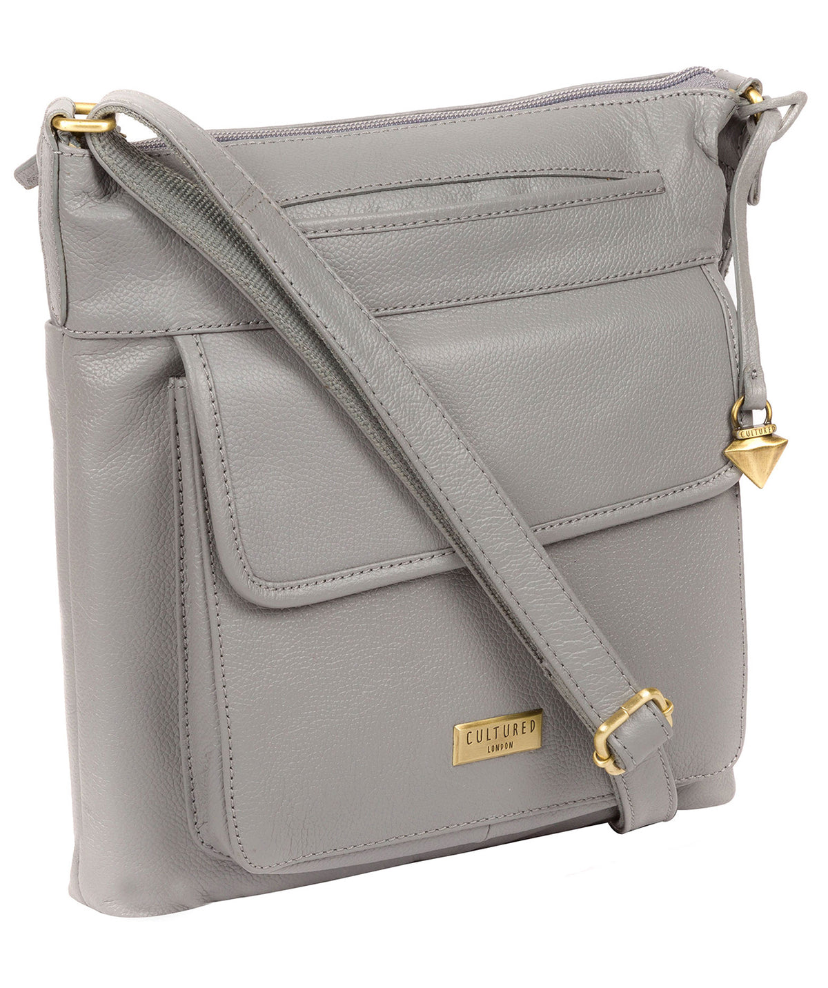 'Elva' Silver Grey Leather Cross Body Bag