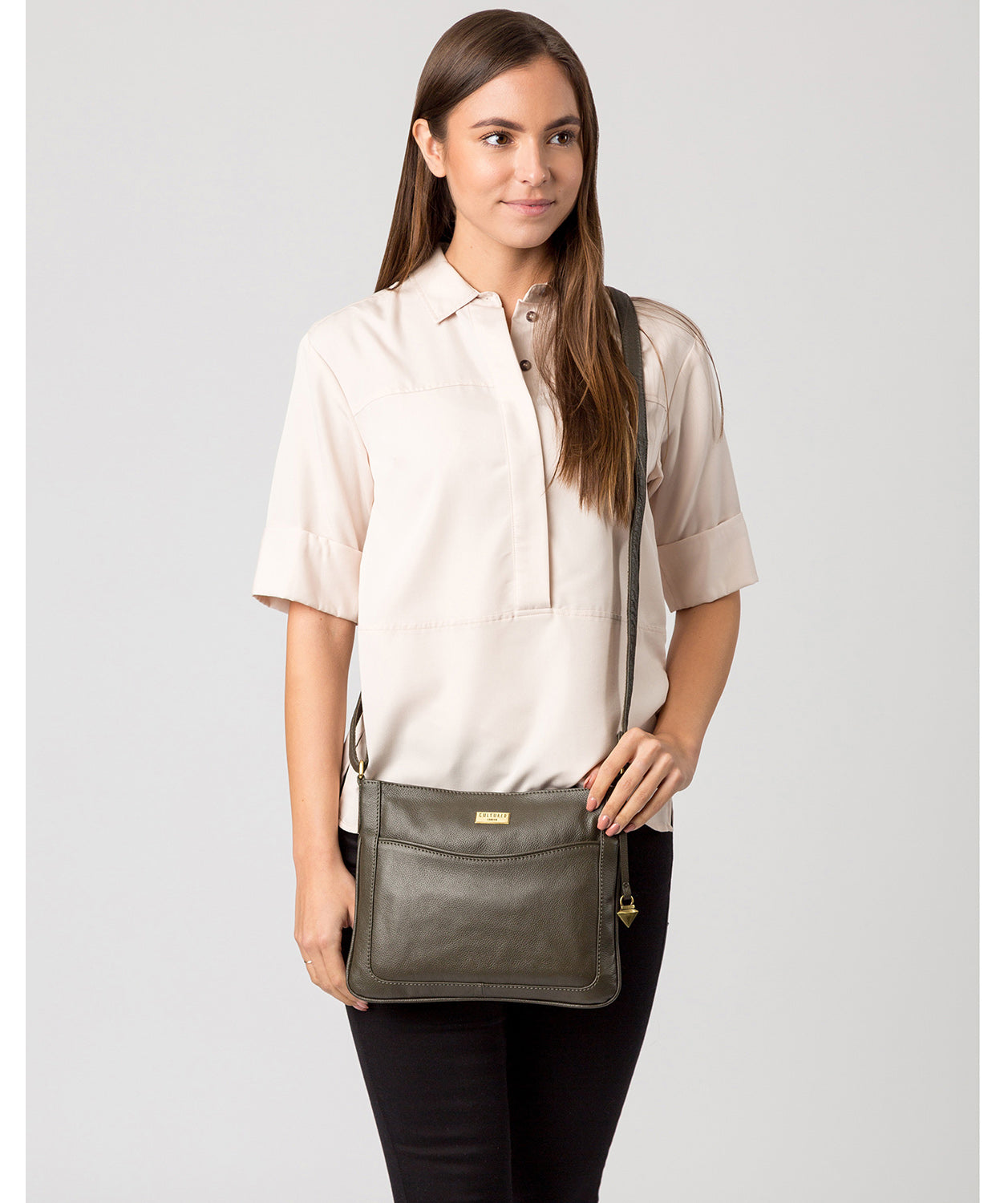 'Mireya' Olive Leather Cross Body Bag image 2