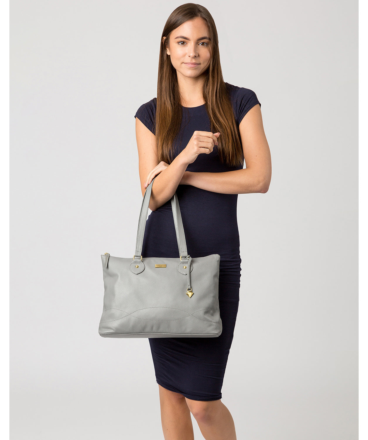 'Idelle' Silver Grey Leather Tote Bag image 2