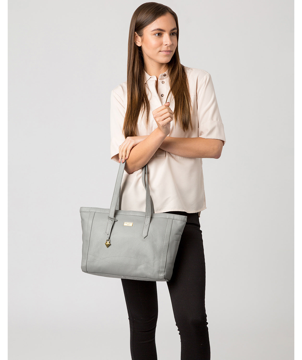 'Farah' Silver Grey Leather Tote Bag image 2