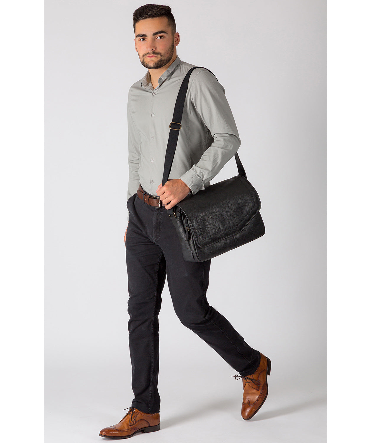 'Reaction' Black Leather Messenger Bag Pure Luxuries London