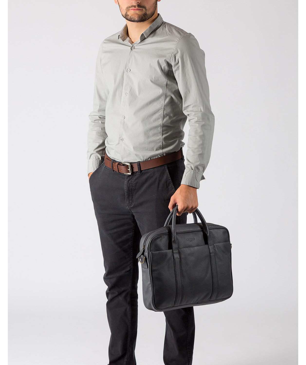 'Assignment' Dark Grey Leather Work Bag Pure Luxuries London
