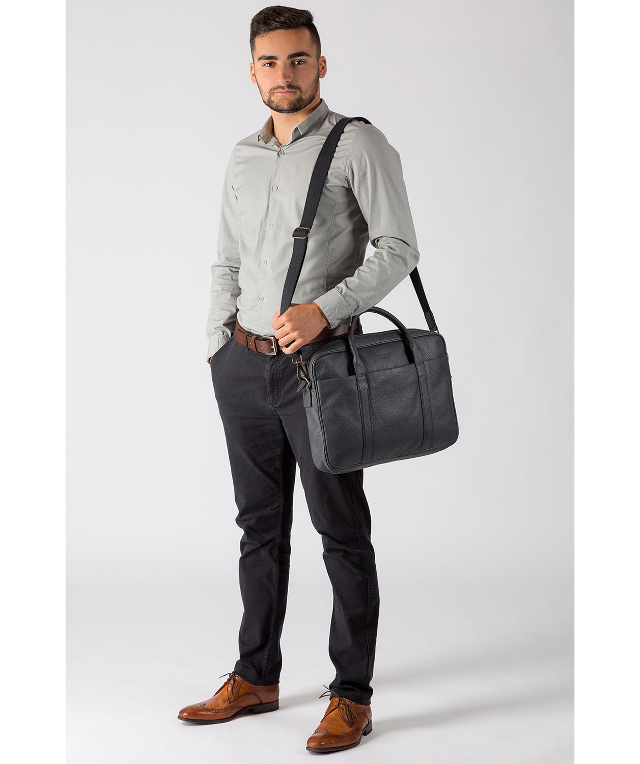 'Assignment' Dark Grey Leather Work Bag Pure Luxuries London