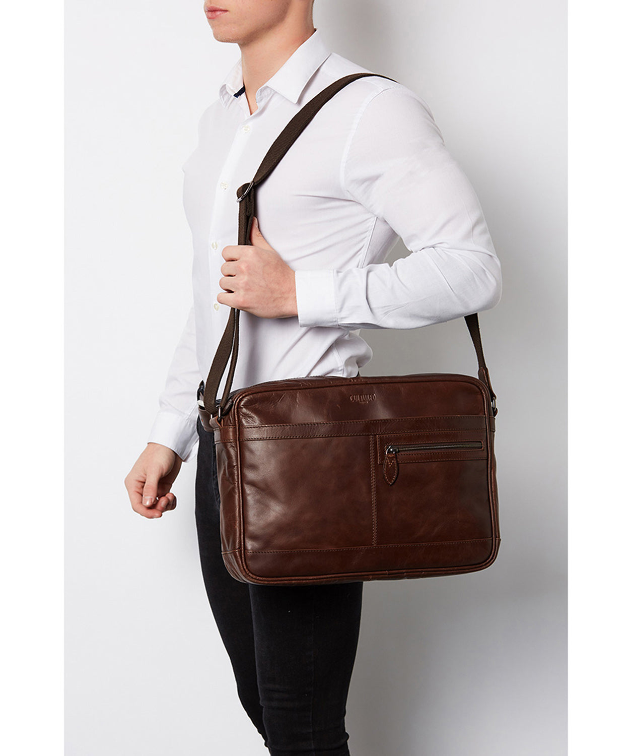 'Trek' Dark Brown Leather Messenger Bag
image 2