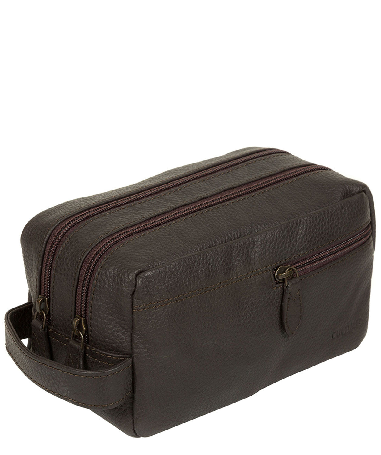 'Creek' Dark Brown Leather Wash Bag