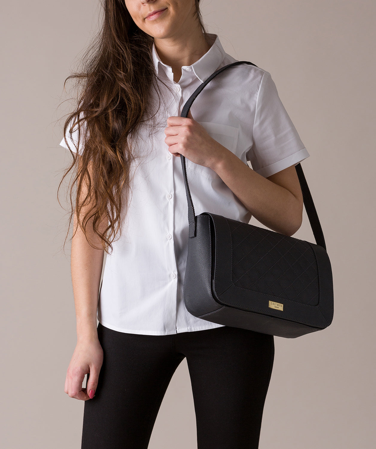 'Macey' Navy Leather Shoulder Bag