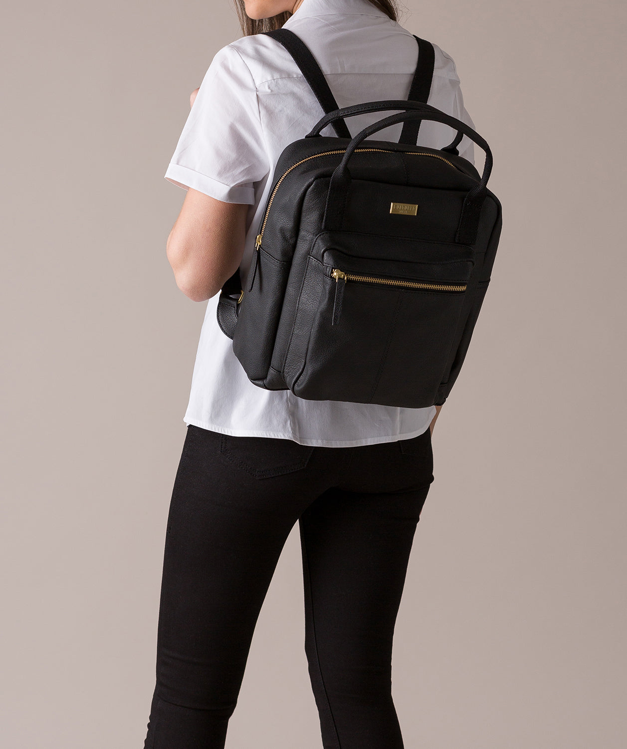 'Jaclyn' Black Leather Backpack