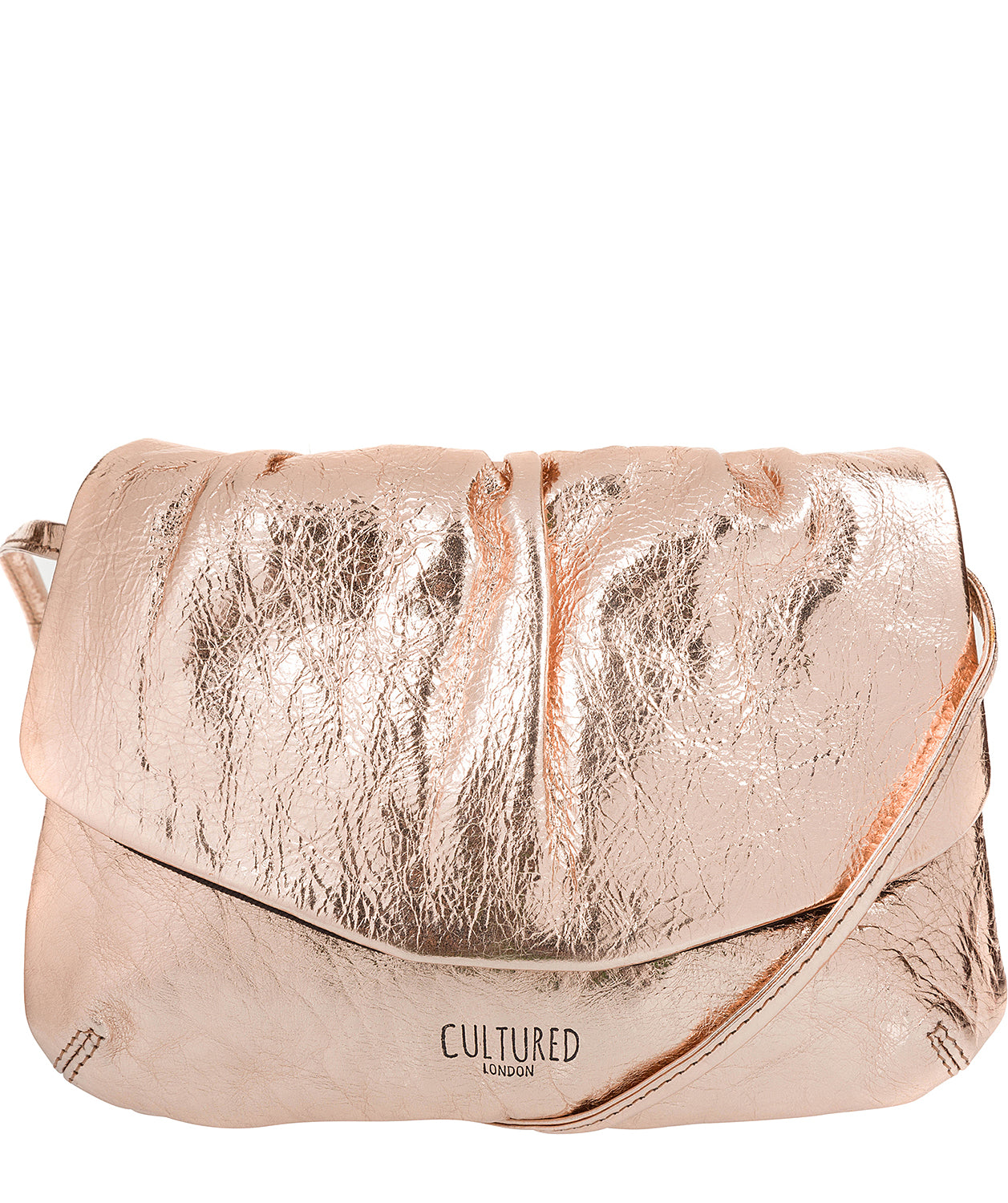 'Serena' Metallic Gold Leather Small Evening Cross-Body Bag