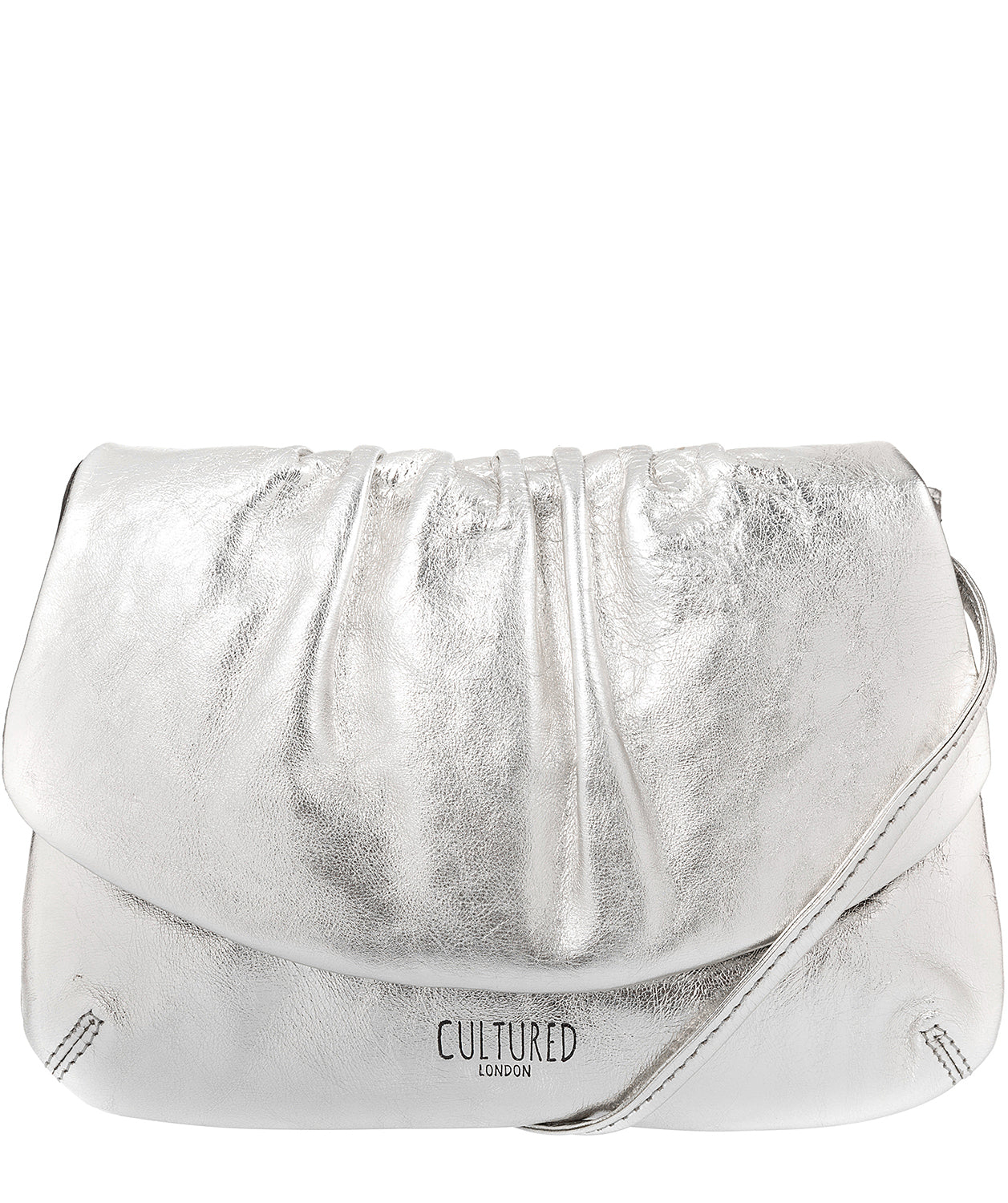 'Serena' Metallic Silver Leather Small Evening Cross-Body Bag