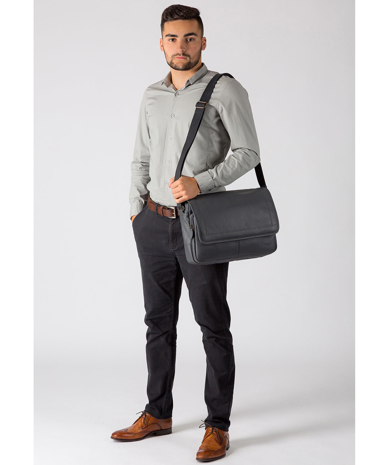 'Impact' Dark Grey Leather Messenger Bag Pure Luxuries London
