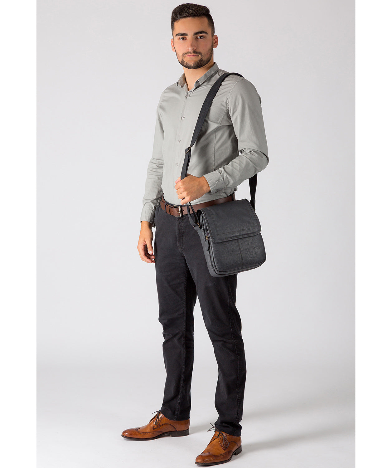 'Dash' Dark Grey Leather Messenger Bag Pure Luxuries London