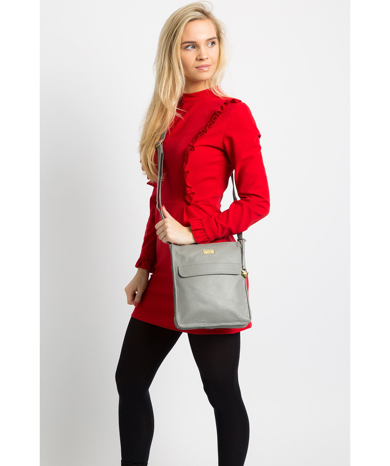 'Sarah' Silver Grey Leather Cross Body Bag image 2