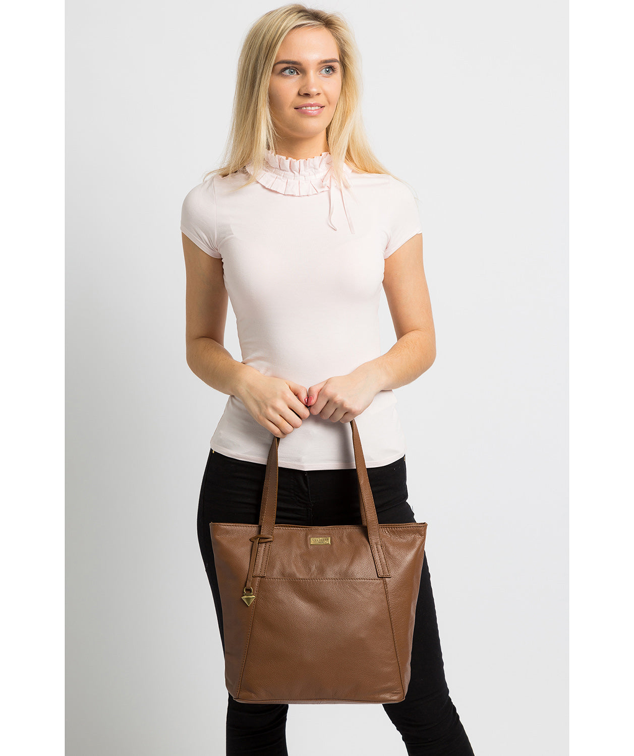 'Makayla' Tan Leather Tote Bag