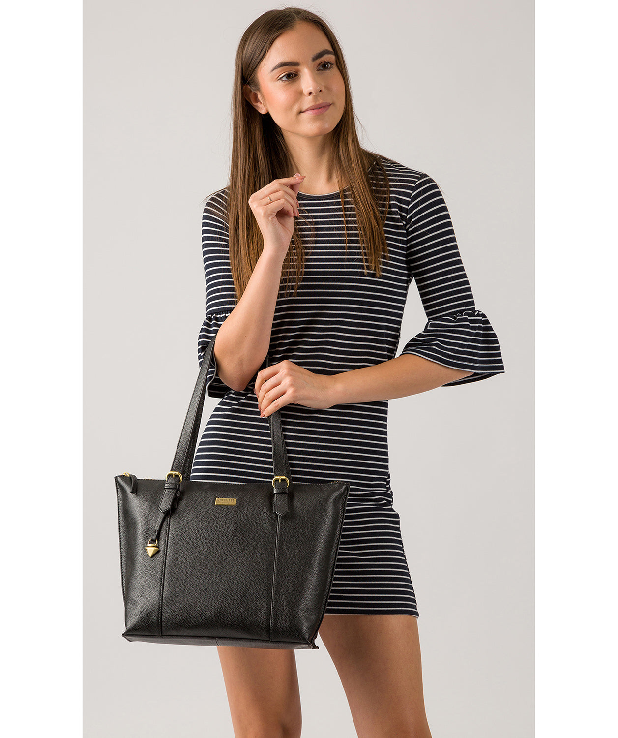 'Trinity' Black Leather Tote Bag image 2