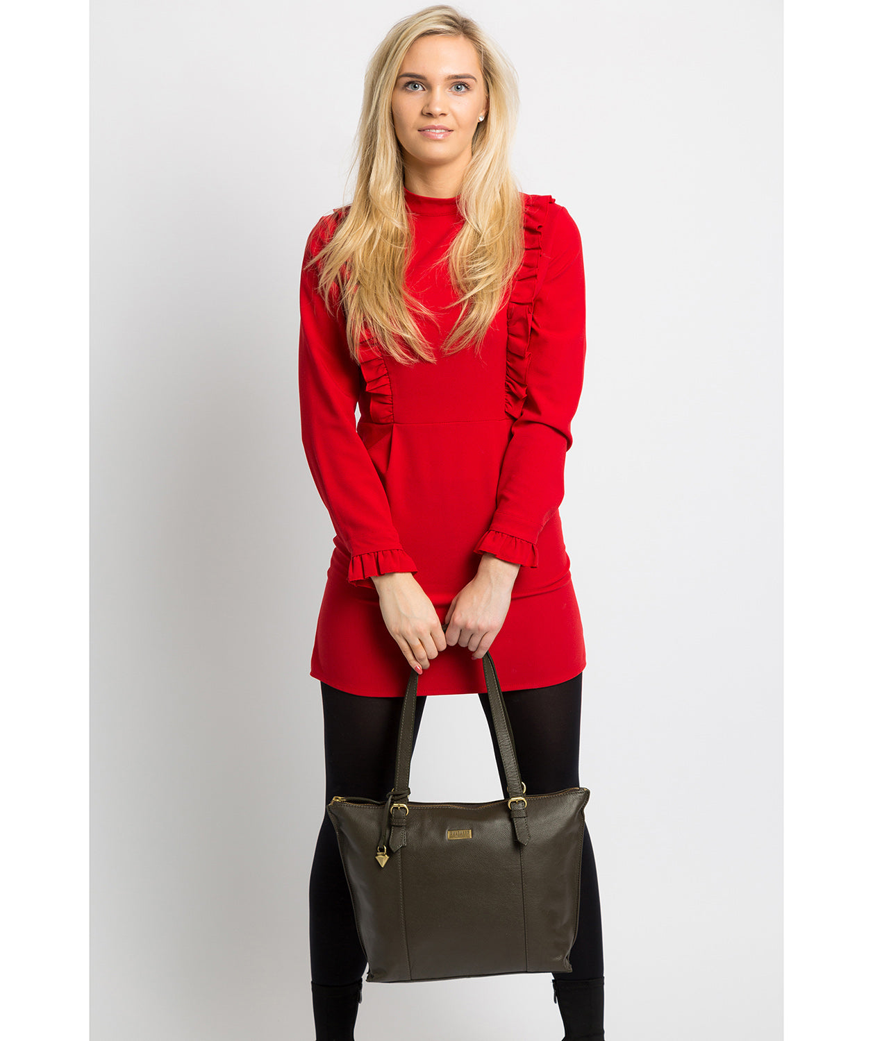 'Trinity' Olive Leather Tote Bag image 2