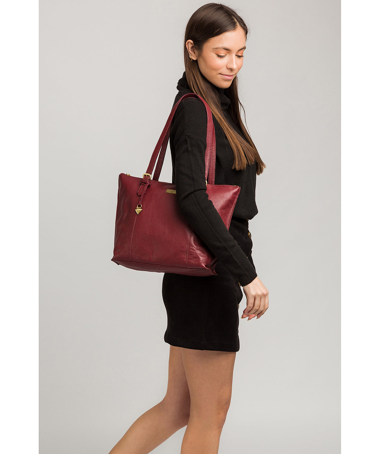 'Trinity' Ruby Red Leather Tote Bag image 2