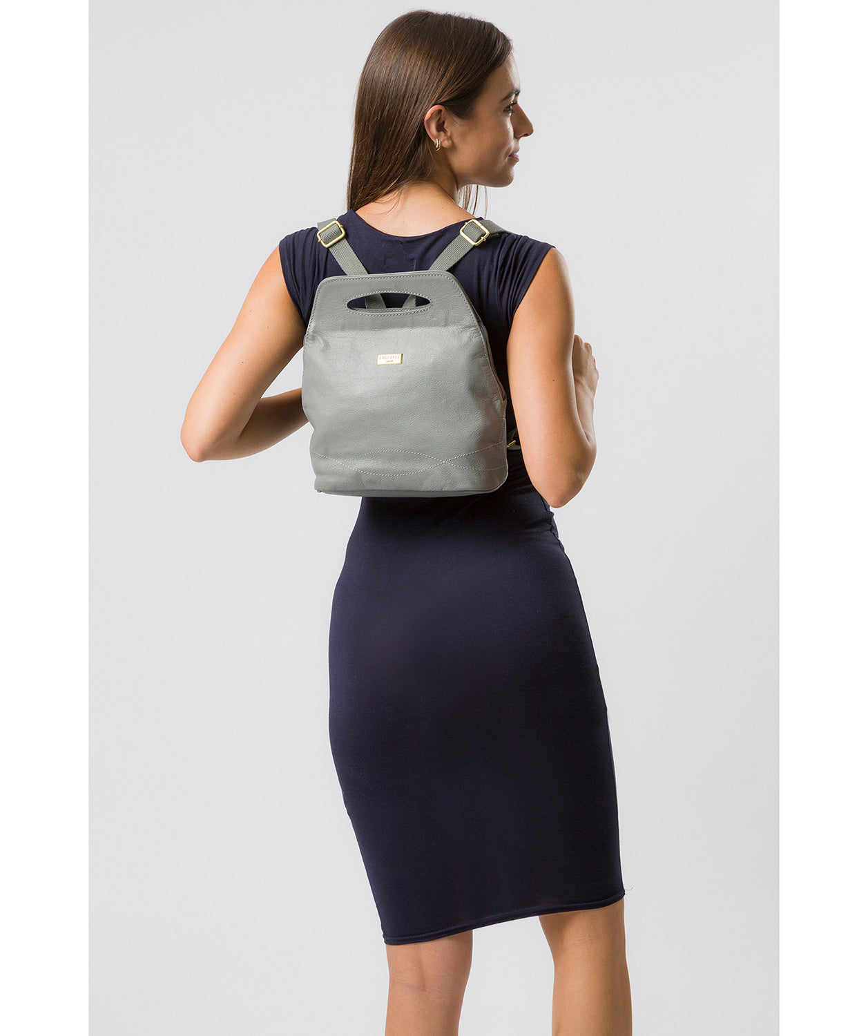 'Priya' Silver Grey Leather Backpack image 2