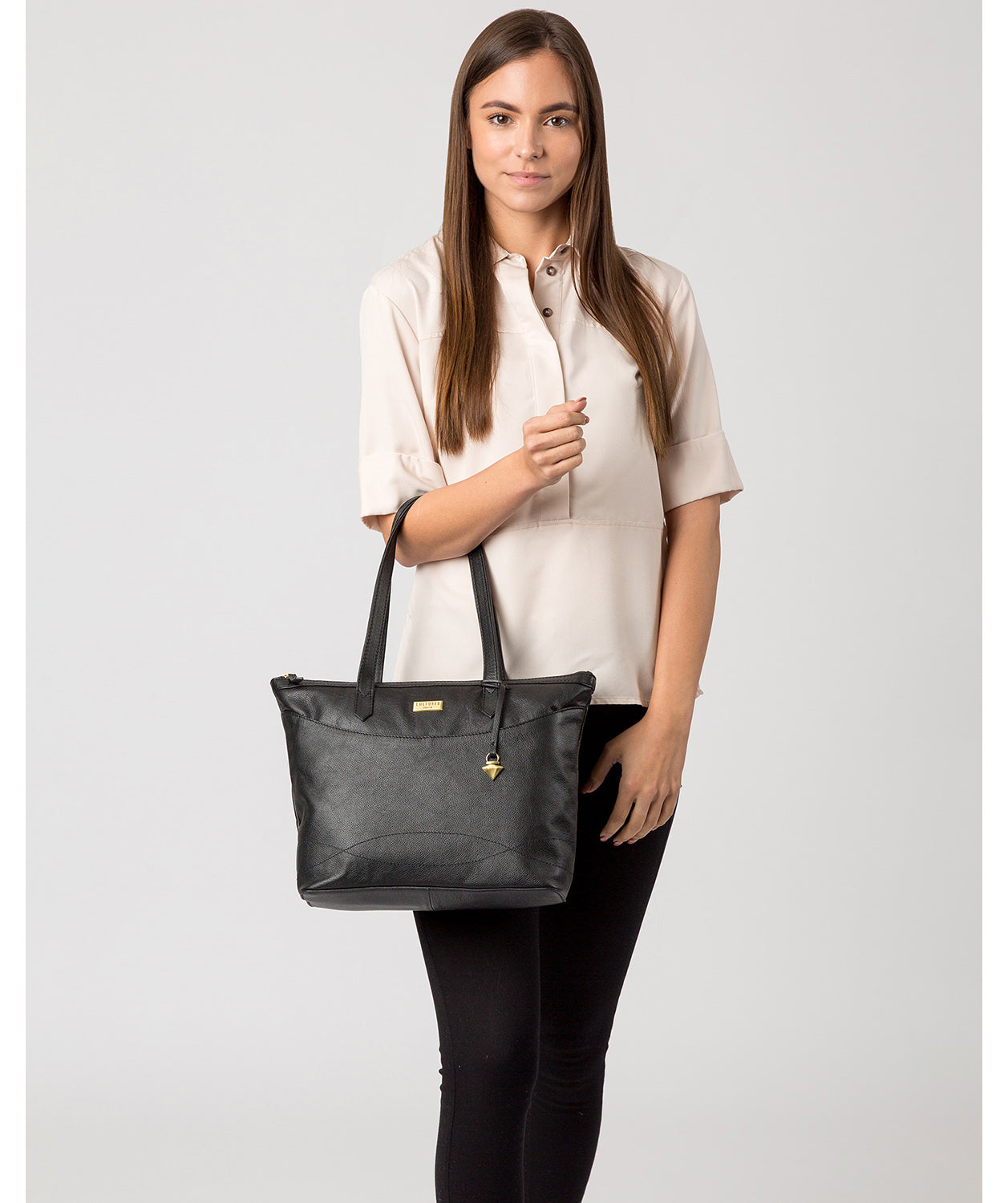 'Oriana' Black Leather Tote Bag image 2