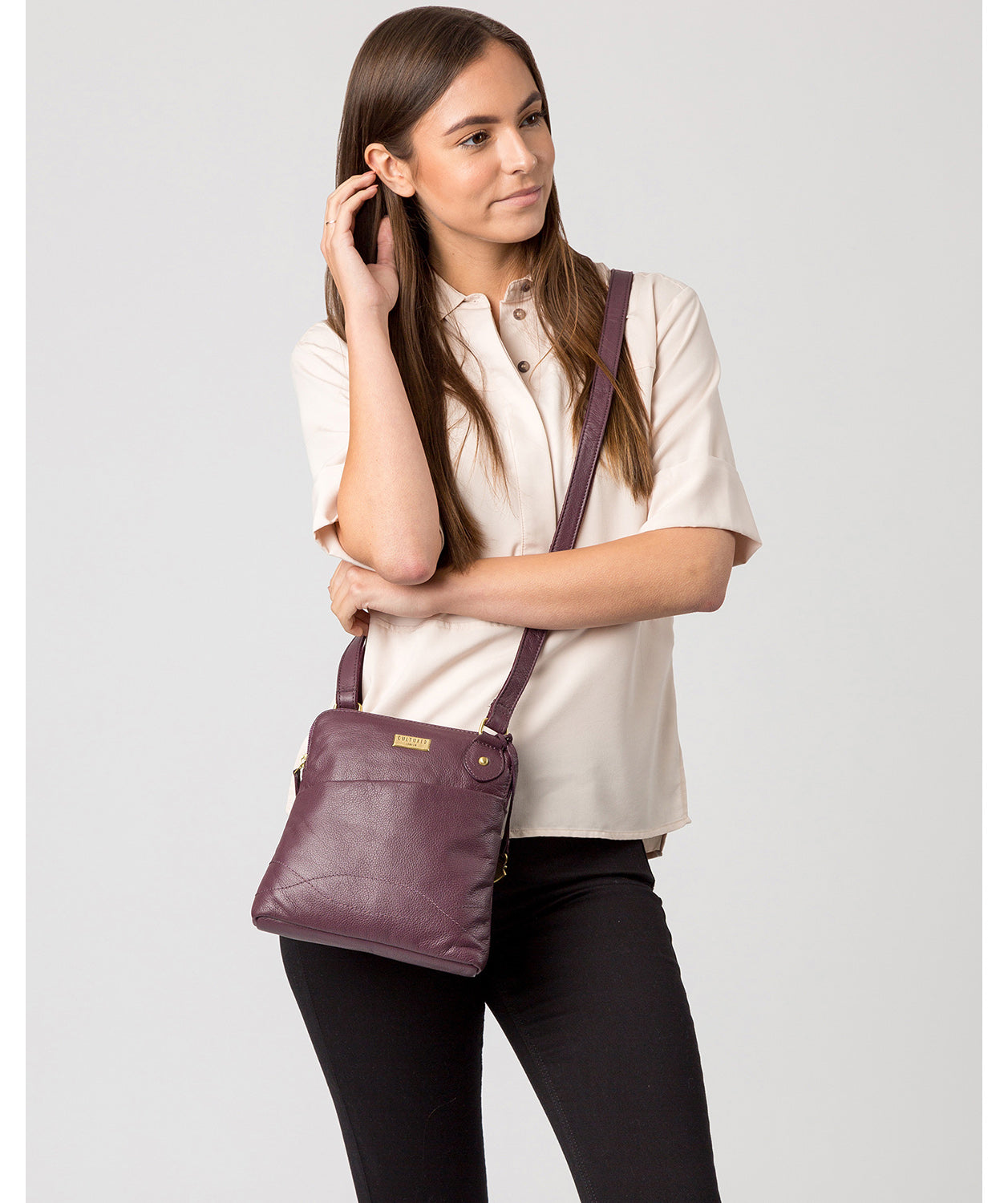 'Jarah' Fig Leather Cross Body Bag