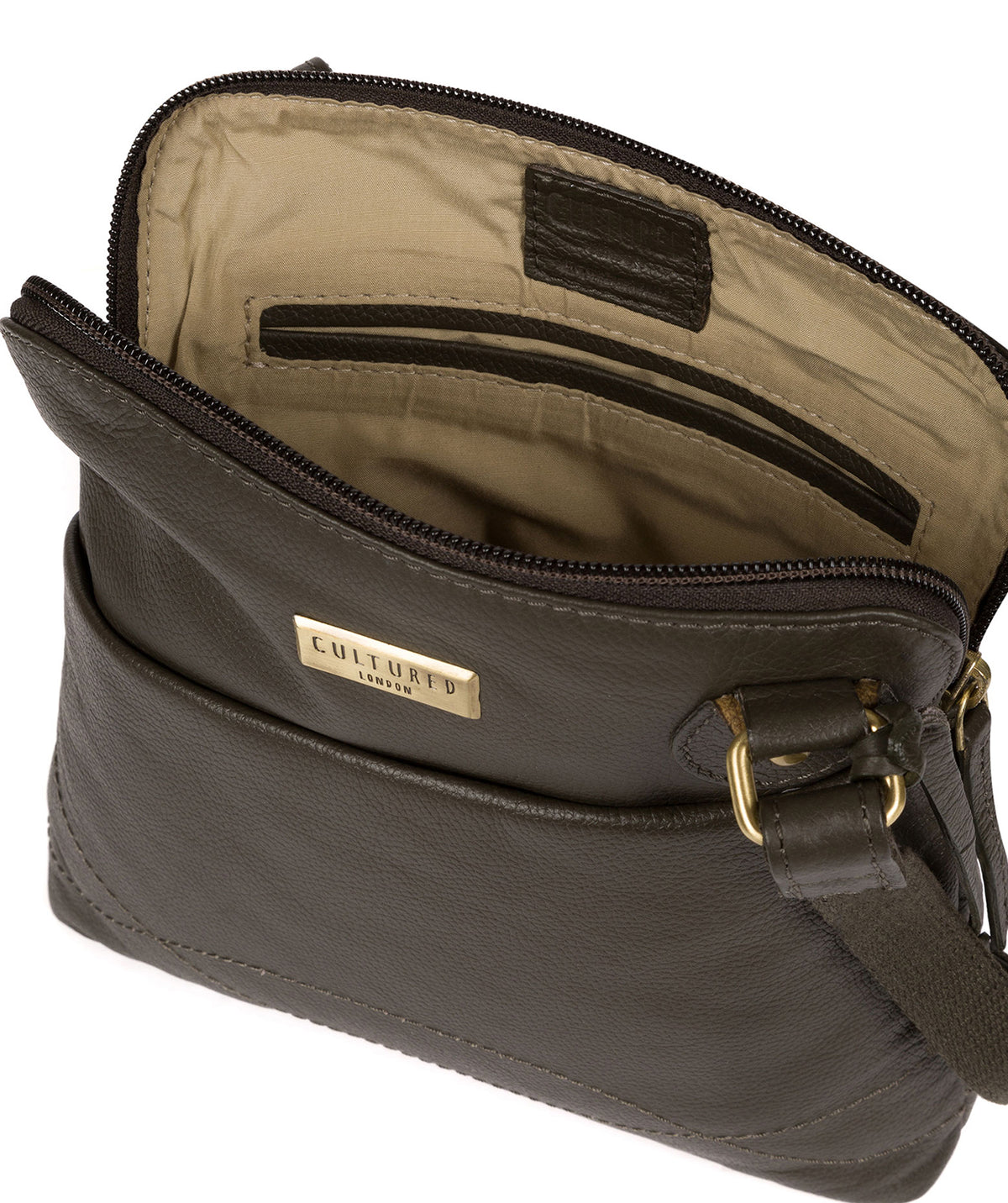 'Jarah' Olive Leather Cross Body Bag Pure Luxuries London