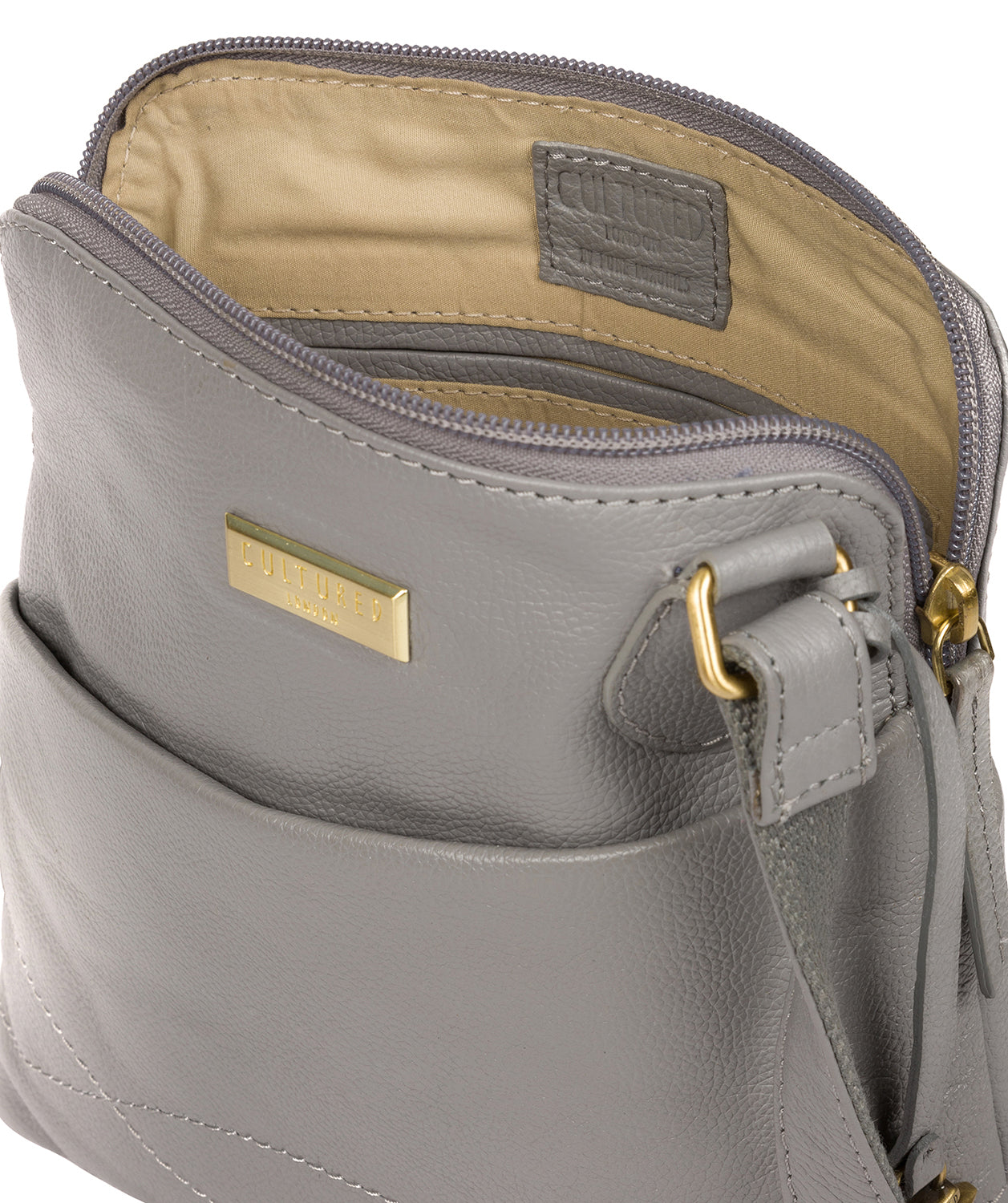 'Jarah' Silver Grey Leather Cross Body Bag Pure Luxuries London