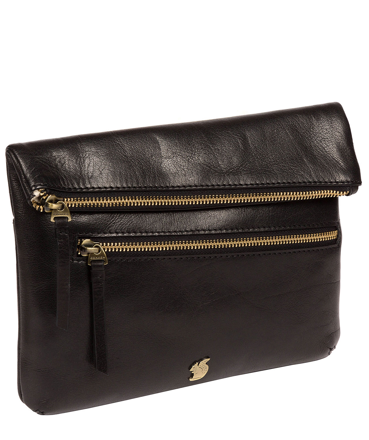 'Flare' Black Leather Clutch Bag