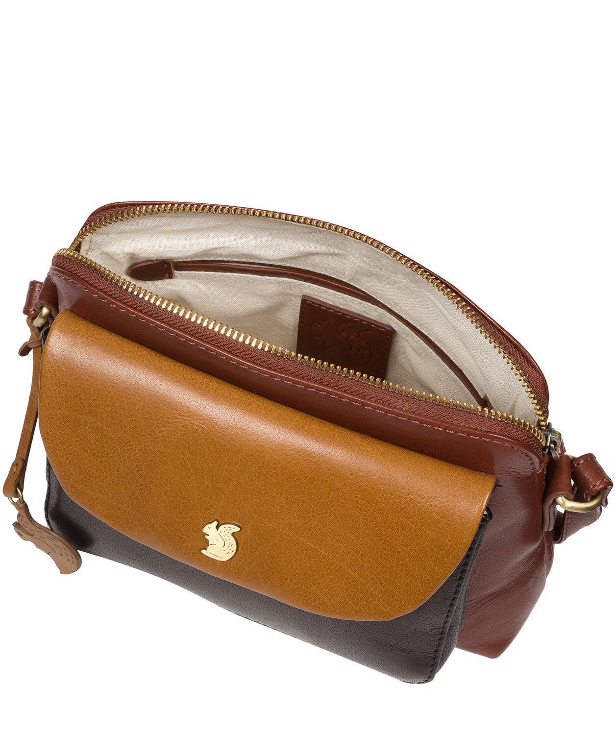 'Dainty' Conker Brown, Black & Dark Tan Leather Cross Body Bag