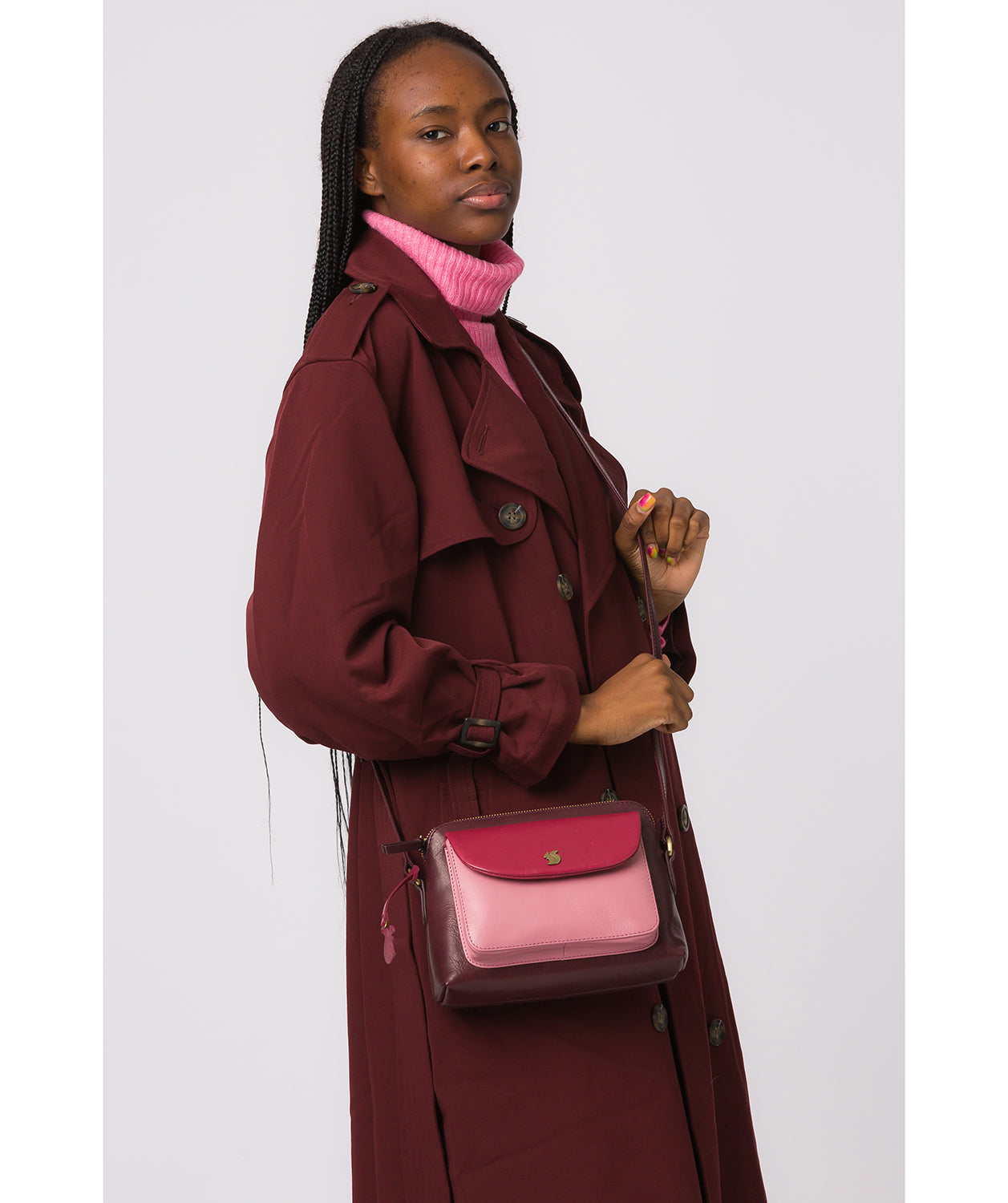 'Dainty' Plum, Blush & Orchid Leather Cross Body Bag