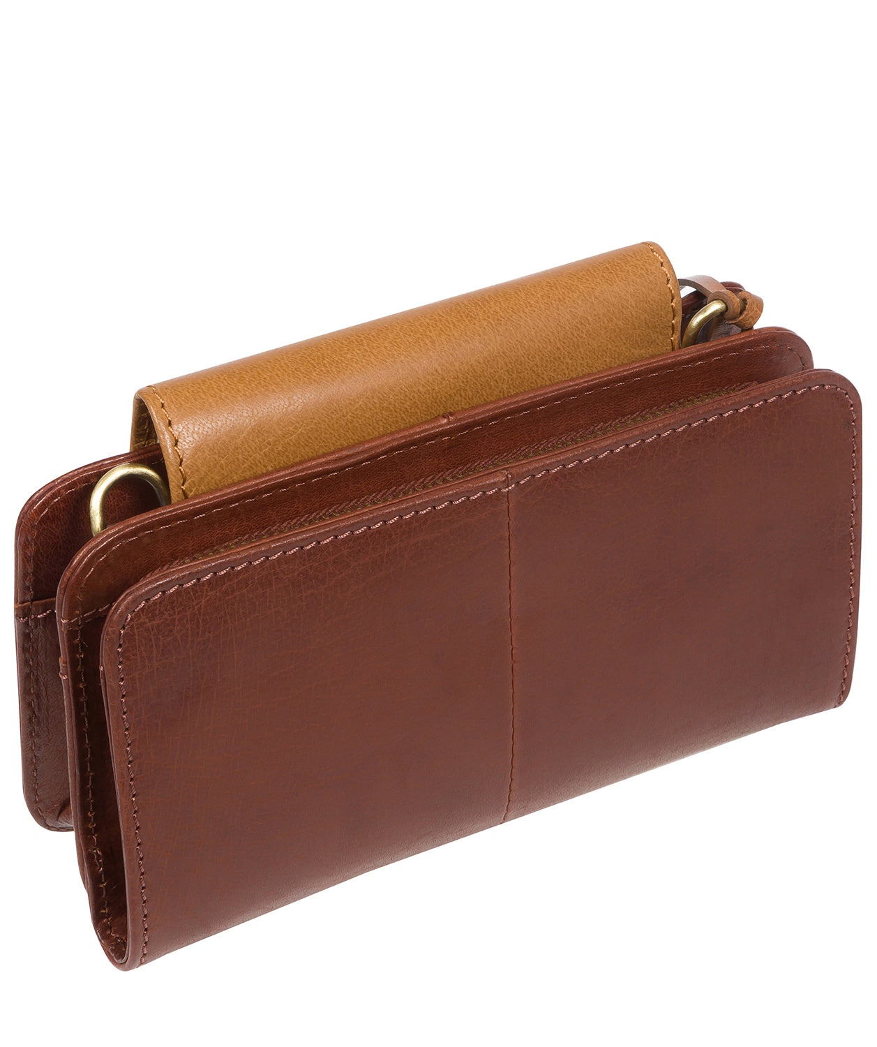 'Little Wonder' Conker Brown & Dark Tan Leather Cross Body Clutch Bag