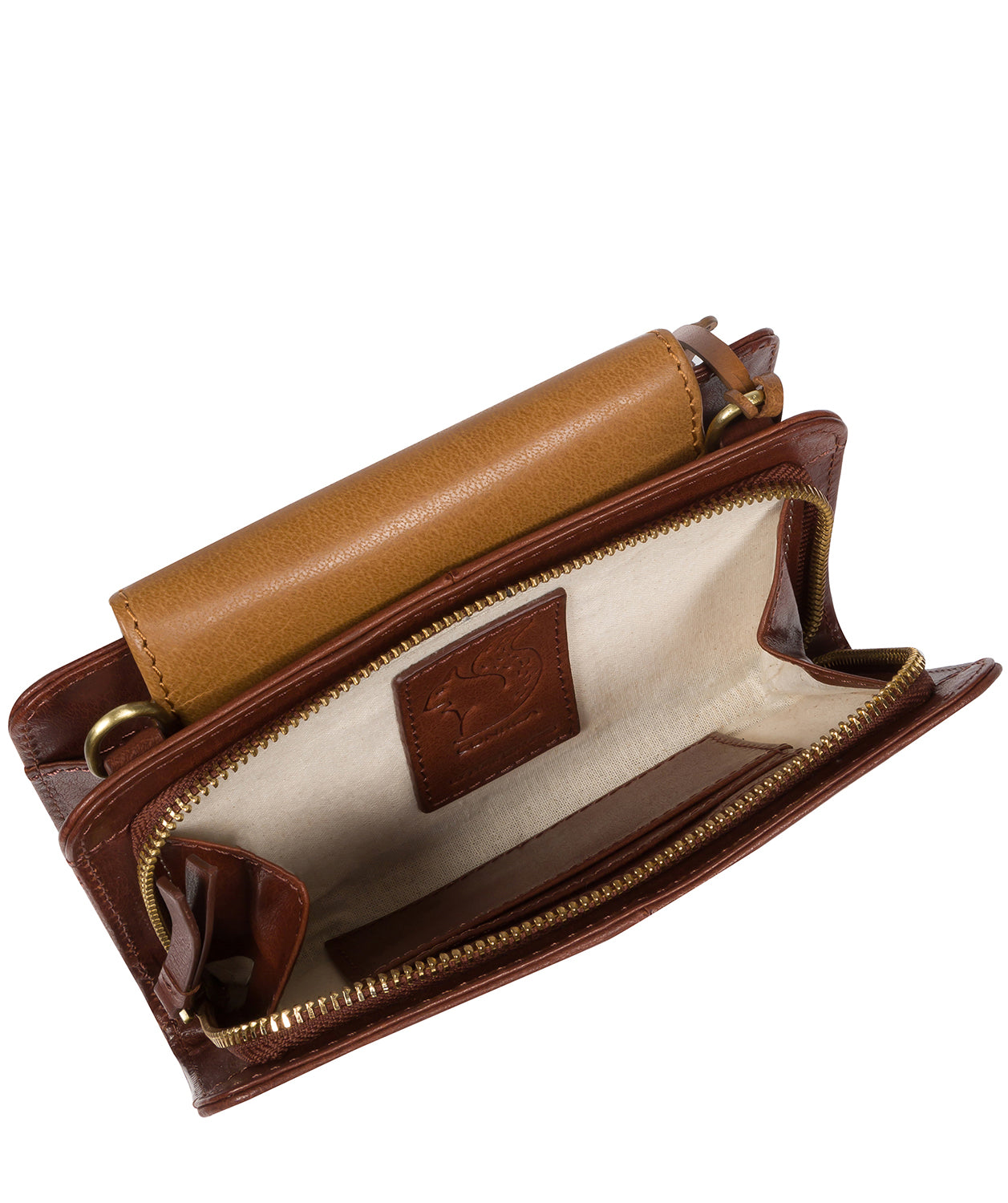 'Little Wonder' Conker Brown & Dark Tan Leather Cross Body Clutch Bag