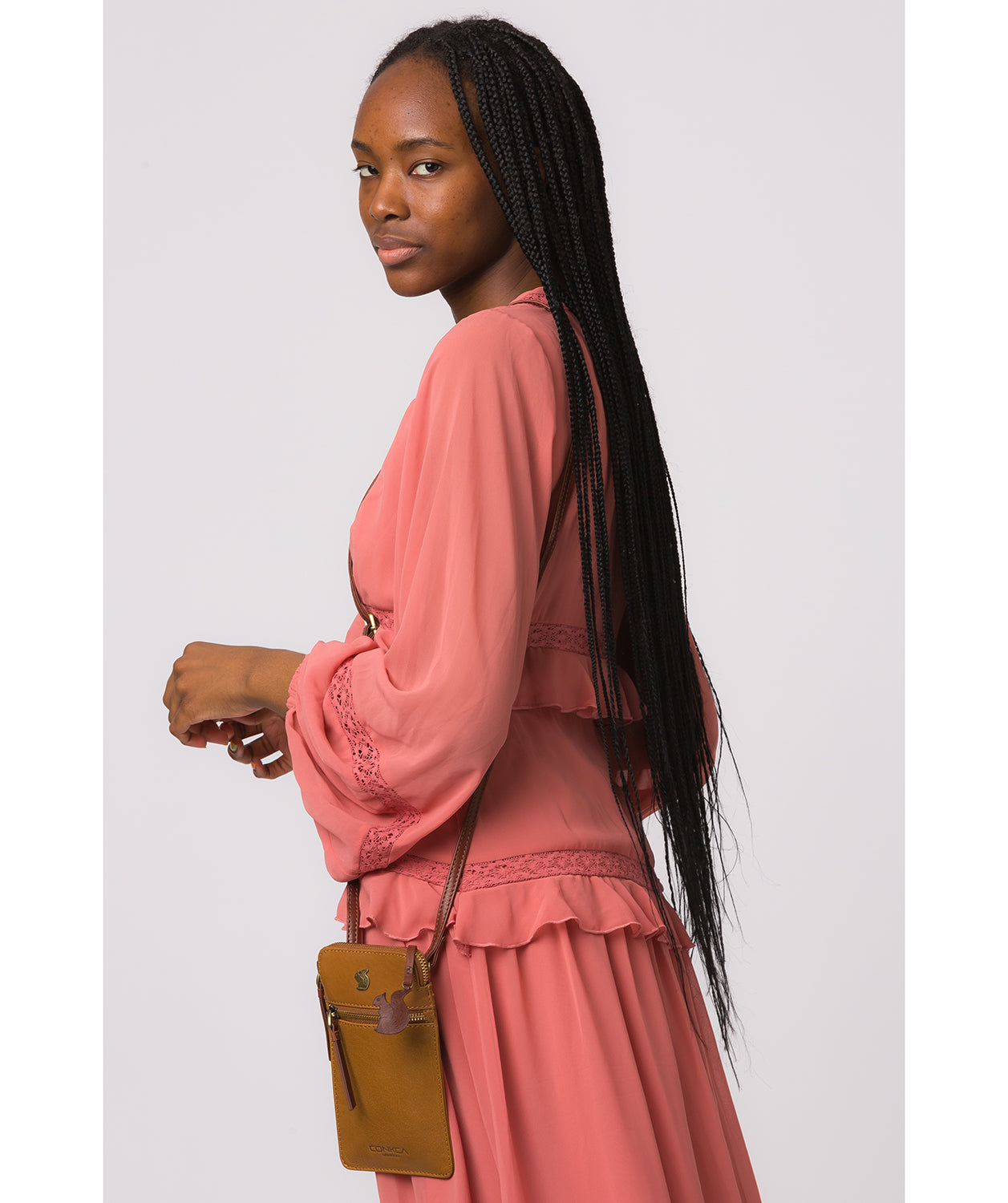 'Bambino' Dark Tan & Conker Brown Leather Cross Body Phone Bag