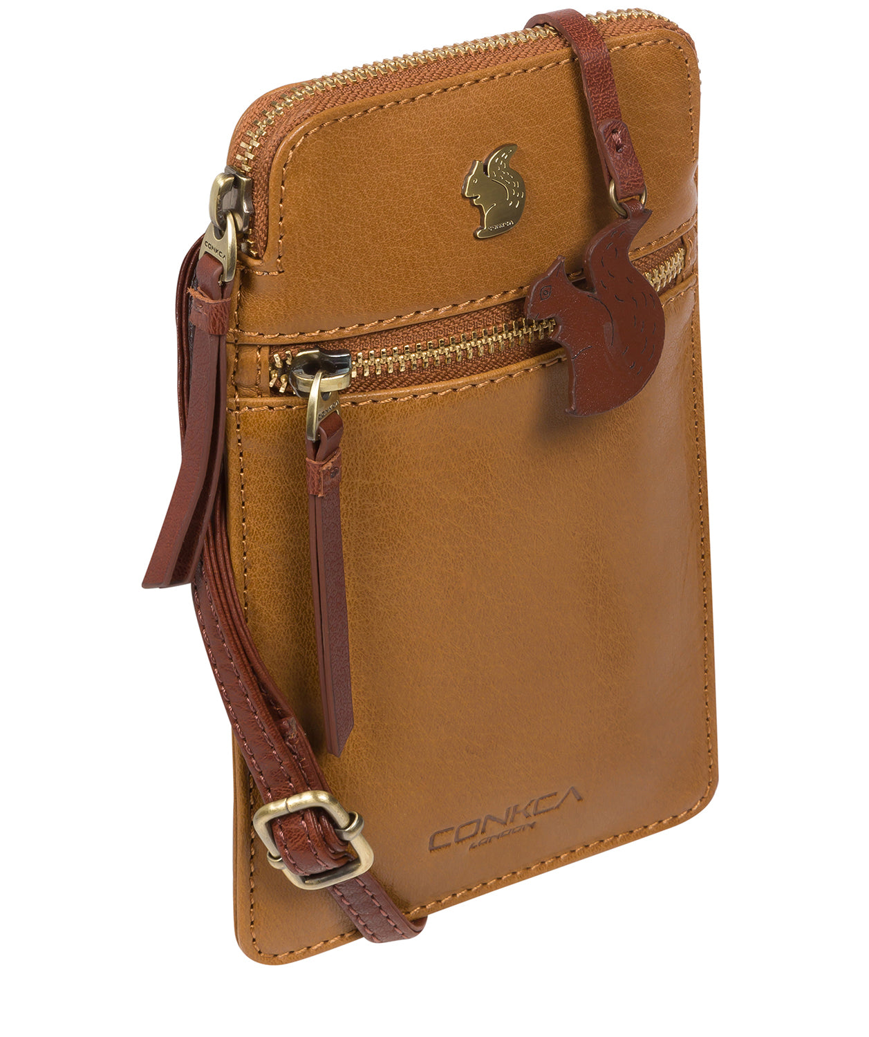 'Bambino' Dark Tan & Conker Brown Leather Cross Body Phone Bag