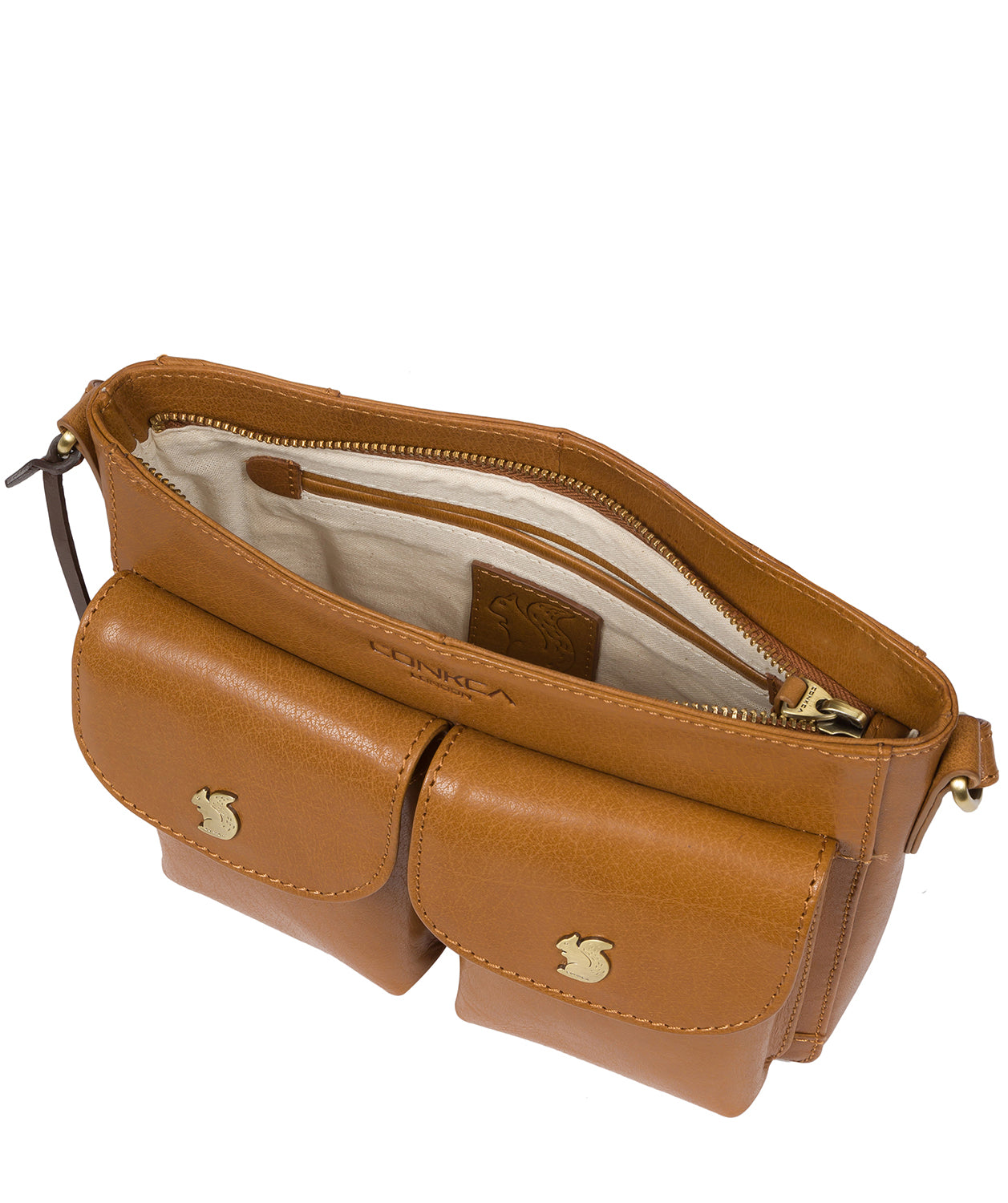 'Eski' Dark Tan Leather Cross Body Bag