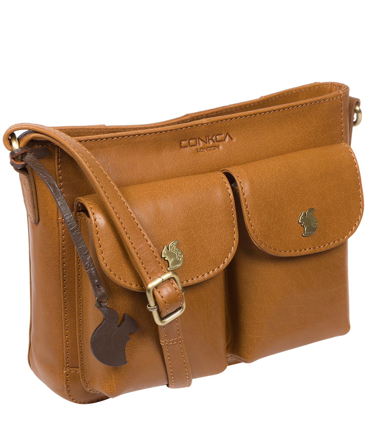 'Eski' Dark Tan Leather Cross Body Bag